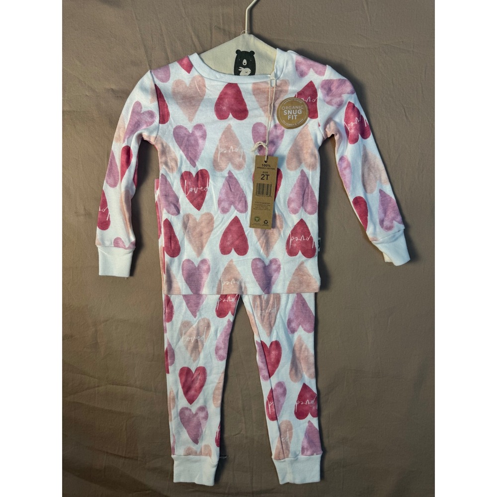 Rabbit + Bear Organic Cotton Heart Pajama Set Pink Red 2T NWT Valentine's Day